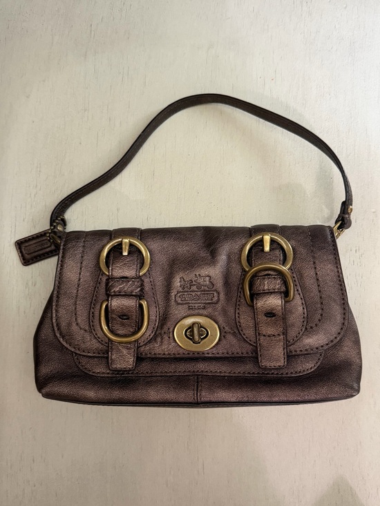 Coach Handbags - Coach | Legacy Garcia Bronze Metallic Leather 2 Buckle Turn Lock Wristlet